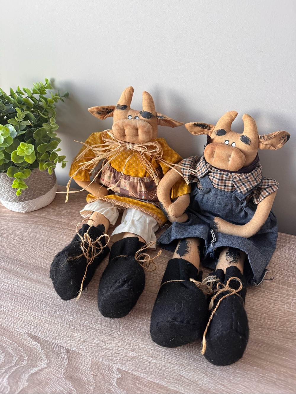 Unique Folk Art Stuffed Cow Doll Fall Thanksgiving Decor ✨🍂🍁🦃